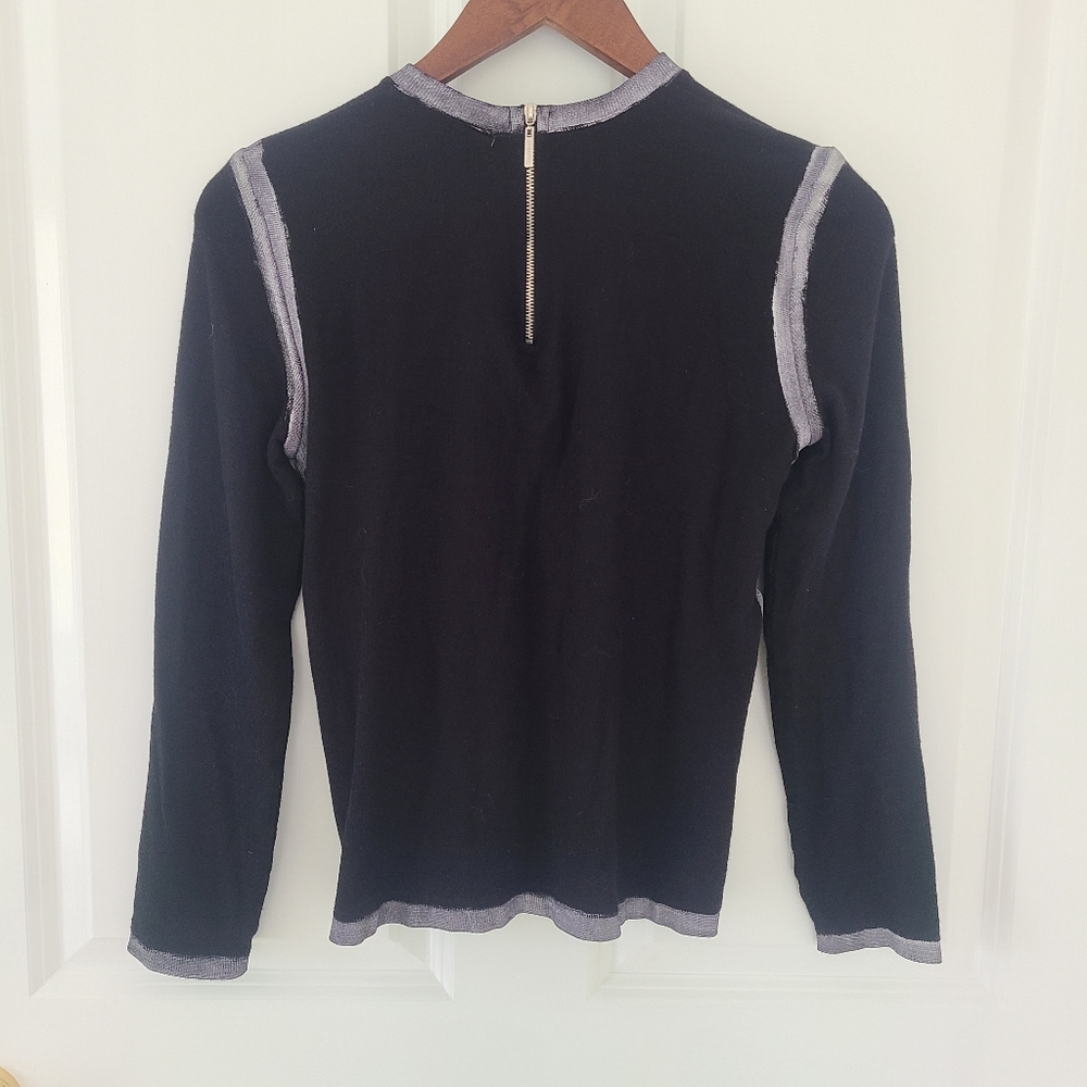 Ermanna Women Contrast Trim Knit Sweater Size 38 Black Metallic Gray Lightweight - Picture 5 of 8